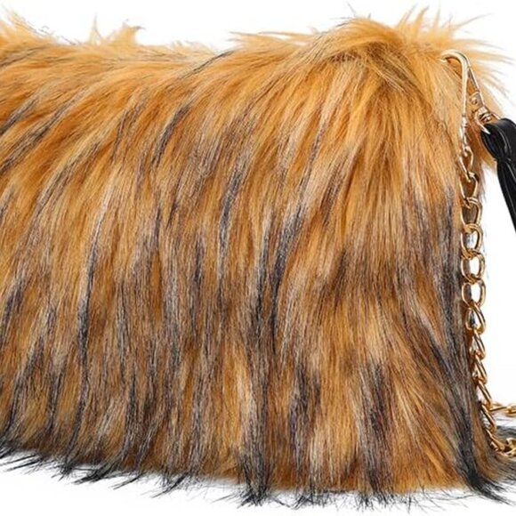 Handbags - Evening Faux Fur Handbags for Women Furry Fluffy Fuzzy Bags Purse Crossbody Shou